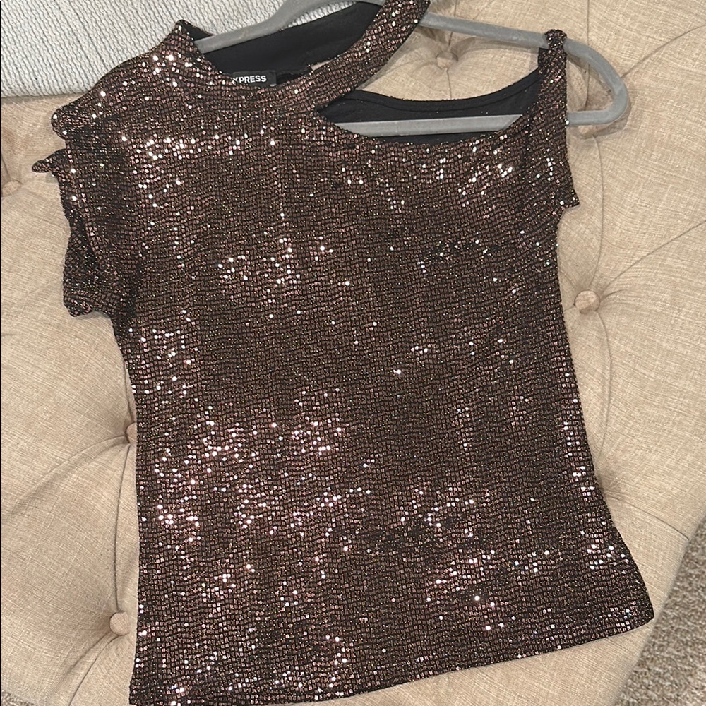 Express Women's Sequin Top - Brown